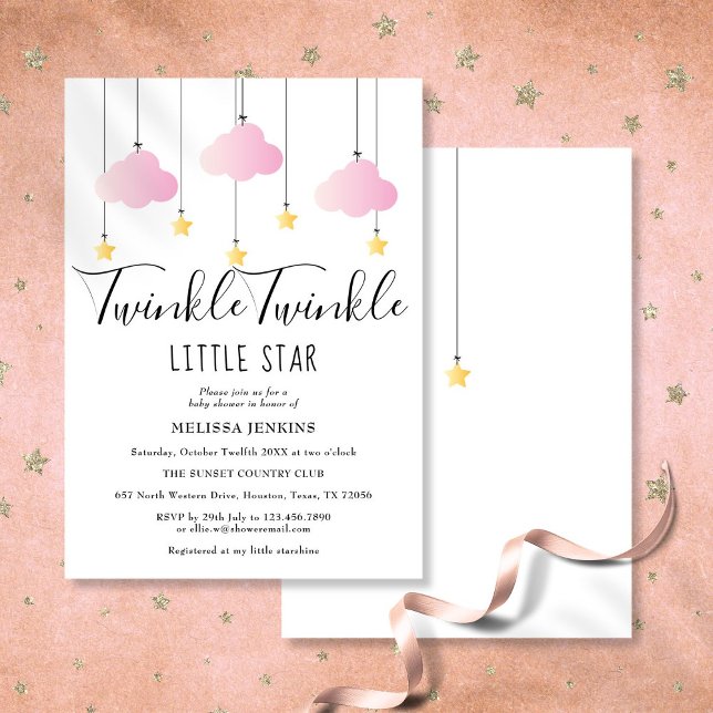 Twinkle Twinkle Little Star Pink Baby Girl Shower Invitation (Twinkle Twinkle Little Star Pink Baby Girl Shower Invitation)