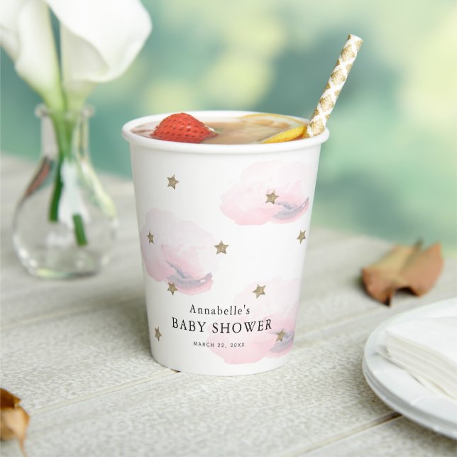 Twinkle Twinkle Little Star Pink Baby Shower Paper Cups (Insitu)