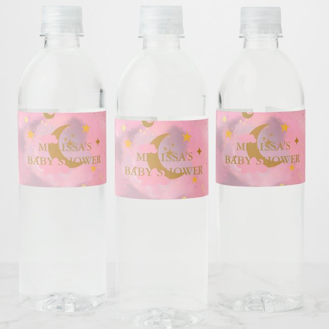 Twinkle Twinkle Little Star Pink Custom  Water Bottle Label (Creator Uploaded)