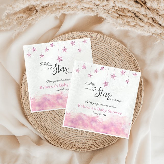 Twinkle Twinkle Little Star Pink Girl Baby Shower Napkin (Creator Uploaded)