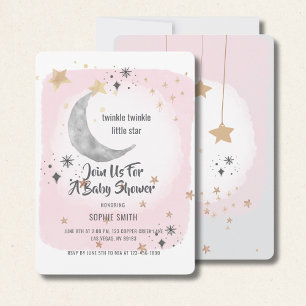Twinkle Twinkle Little Star Pink Watercolor  Invitation