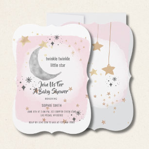Twinkle Twinkle Little Star Pink Watercolor Invitation
