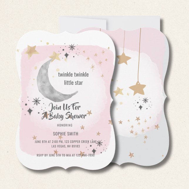 Twinkle Twinkle Little Star Pink Watercolor Invitation (Creator Uploaded)
