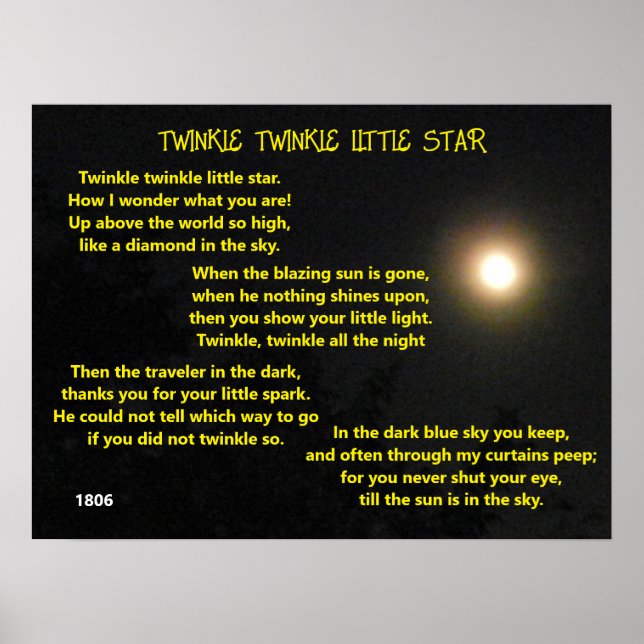 TWINKLE TWINKLE LITTLE STAR poem Poster (Front)