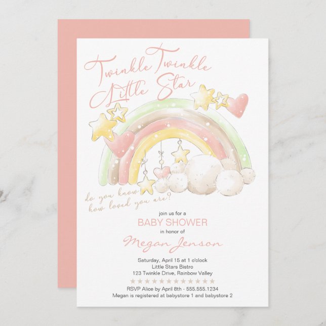 Twinkle Twinkle Little Star Rainbow Baby Shower Invitation (Front/Back)