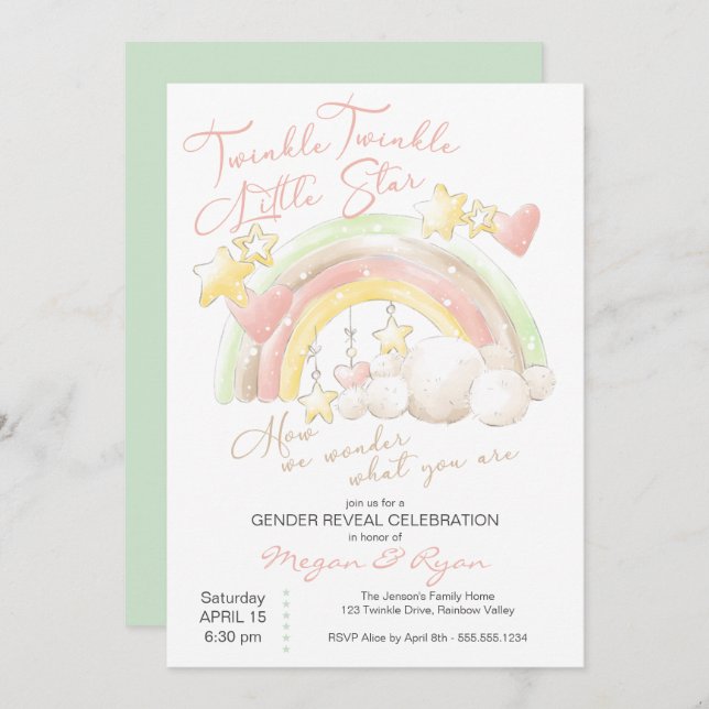 Twinkle Twinkle Little Star Rainbow Gender Reveal Invitation (Front/Back)