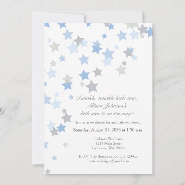 Twinkle Twinkle Little Star Silver Invitation (Front)