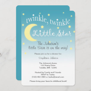 Twinkle Twinkle little star teal and white Invitation