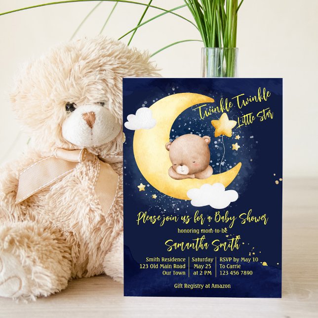 Twinkle twinkle little star teddy bear baby shower invitation (Creator Uploaded)