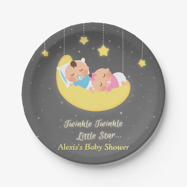 Twinkle Twinkle Little Star Twins Party Plates (Front)