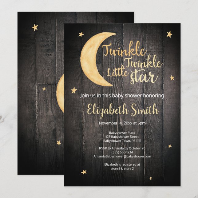 Twinkle Twinkle little star watercolor babyshower Invitation (Front/Back)