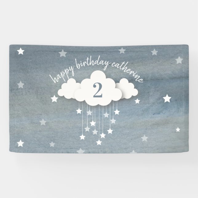 Twinkle Twinkle Little Star Watercolor Birthday Banner (Horizontal)