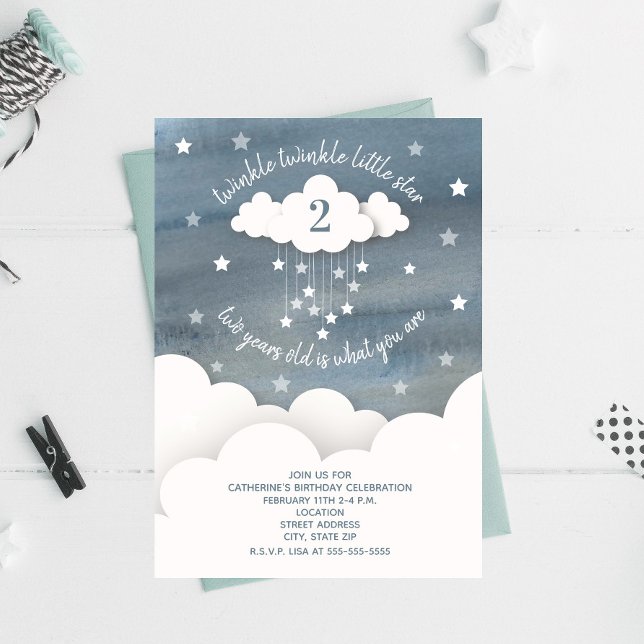 Twinkle Twinkle Little Star Watercolor Birthday Invitation (Creator Uploaded)