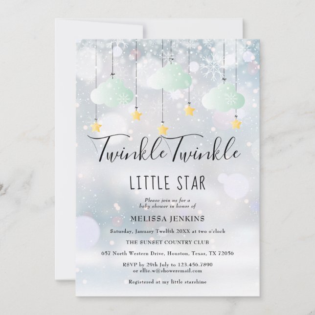 Twinkle Twinkle Little Star Winter Baby Shower Invitation (Front)