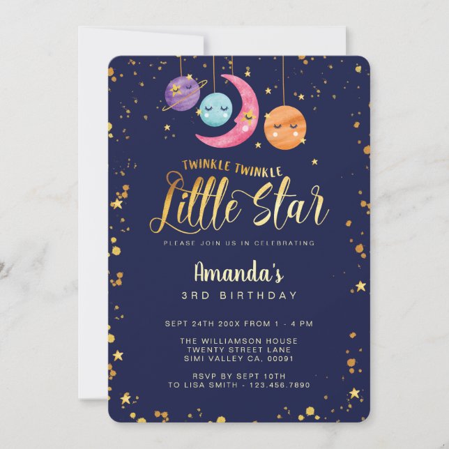 Twinkle Twinkle Little Stars & planets Birthday Invitation (Front)
