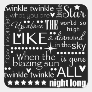 Twinkle Twinkle Little Start Word Art Text Design Square Sticker