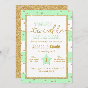 Twinkle Twinkle Mint and Gold Birthday Invitation