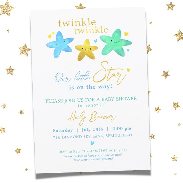 Twinkle Twinkle Our Little Star Baby Shower Invita Invitation (Creator Uploaded)