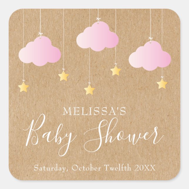 Twinkle Twinkle Pink Baby Girl Shower / Sprinkle Square Sticker (Front)