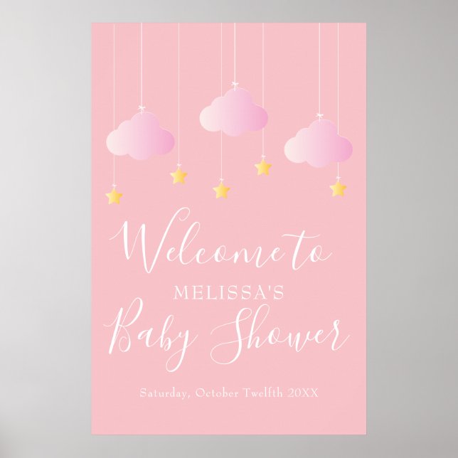 Twinkle Twinkle Pink Baby Girl Shower Welcome Poster (Front)