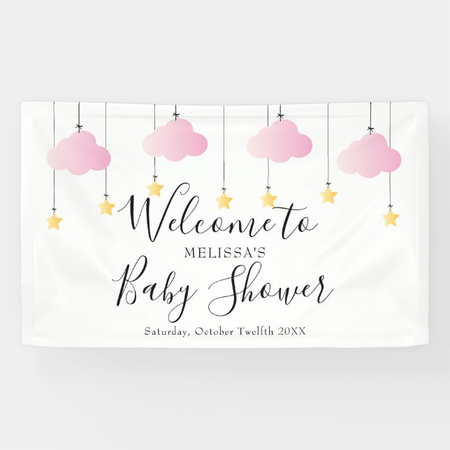 Twinkle Twinkle Pink Girl Baby Shower Welcome Banner (Horizontal)