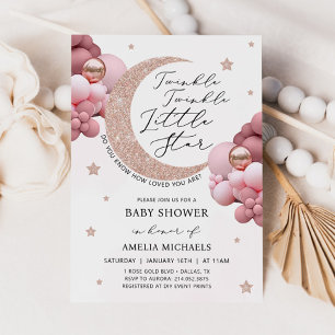 TWINKLE TWINKLE Pink Moon And Stars Baby Shower Invitation