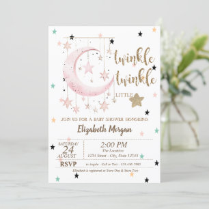 Twinkle Twinkle,Pink Stars Moon Baby Shower Invitation