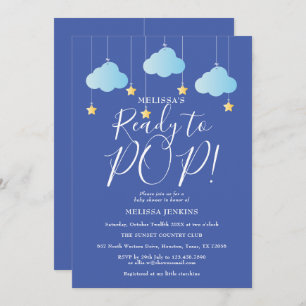 Twinkle Twinkle Ready to Pop Baby Shower Blue Invitation
