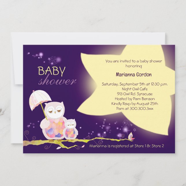 Twinkle Twinkle Star + Owl Baby Shower Invitation (Front)