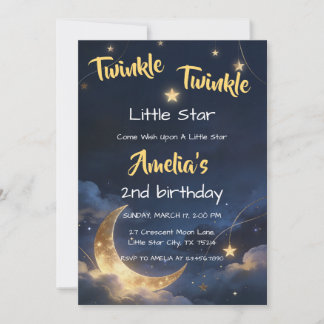 Twinkle Twinkle Star Sky Crescent Moon Birthday Invitation