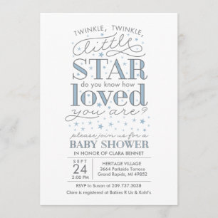 Twinkle Twinkle Star Theme Baby Shower Blue Invitation