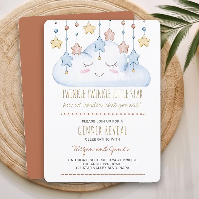 Twinkle Twinkle Stars and Cloud Gender Reveal Invitation (Gender Reveal Invitation from my Twinkle Twinkle baby shower collection)
