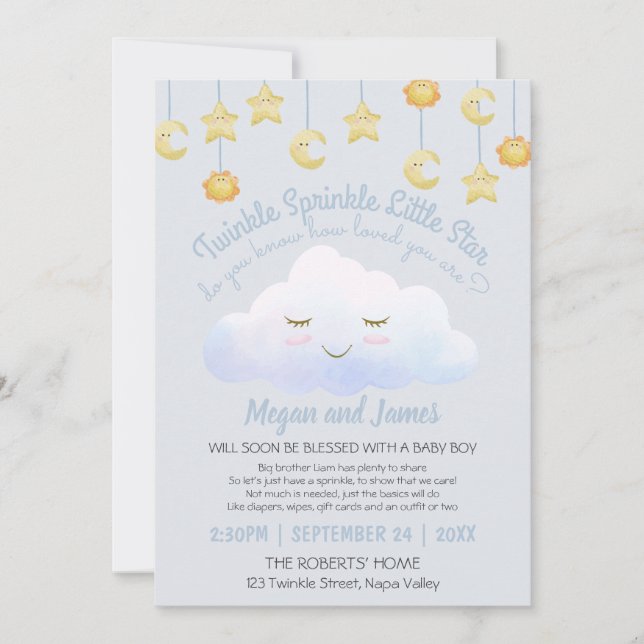 Twinkle Twinkle Stars Sprinkle Cloud Baby Shower I Invitation (Front)