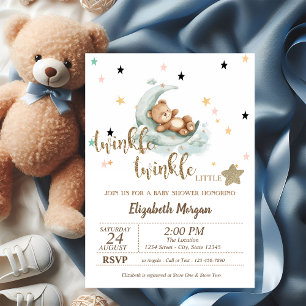 Twinkle Twinkle,Teddy Bear Moon Stars Baby Shower Invitation