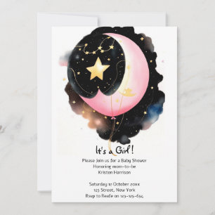 Twinkling Celestial: Moon & Stars Girl Baby Shower Invitation