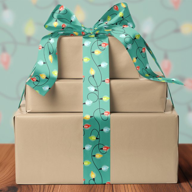 Twinkling Christmas Lights Holiday Pattern Satin Ribbon (Creator Uploaded)