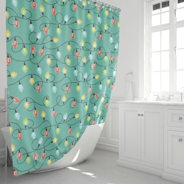 Twinkling Christmas Lights Holiday Pattern Shower Curtain (Creator Uploaded)