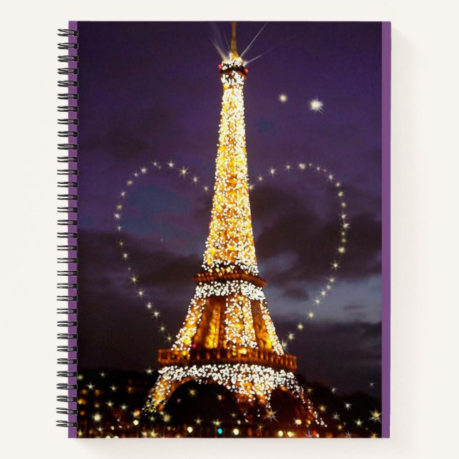 Twinkling Eiffel Tower with Heart Notebook (Front)
