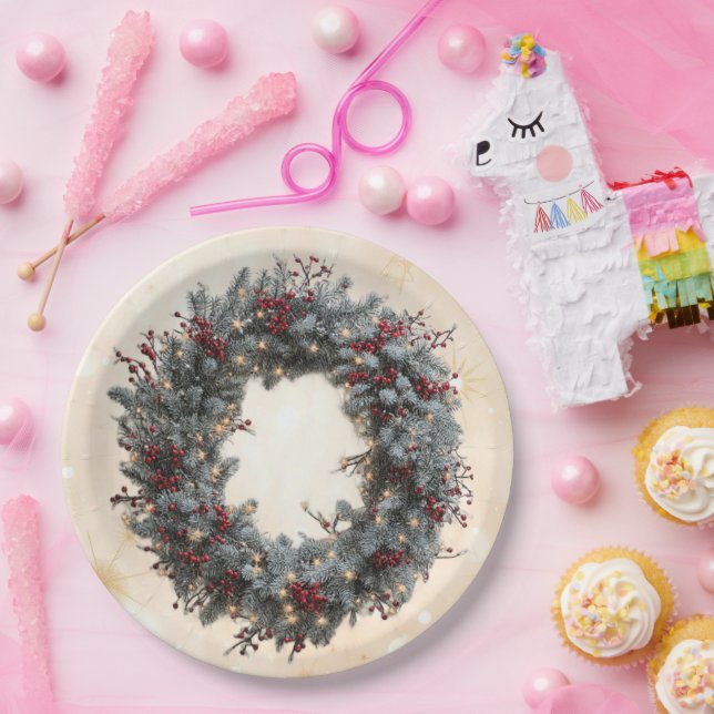 "Twinkling Festive Wreath" Paper Plate (Party)