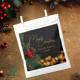 Twinkling Gold Lights Modern Merry Christmas Party Favour Bag