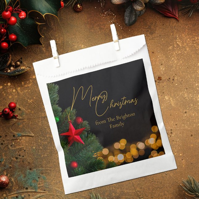 Twinkling Gold Lights Modern Merry Christmas Party Favour Bag (Creator Uploaded)