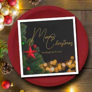 Twinkling Gold Lights Modern Merry Christmas Party Napkin