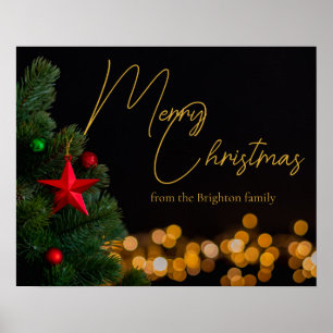 Twinkling Gold Lights Modern Merry Christmas Party Poster