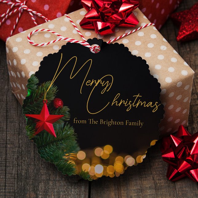 Twinkling Gold Lights Modern Merry Christmas Tree Decoration Card (Creator Uploaded)