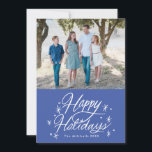 Twinkling Hand Lettered Happy Holidays Photo Blue Holiday Card<br><div class="desc">Original hand-lettered "Happy Holidays" with stars with name on the front. Customise the backer colour and add text or photos as desired. Blue and White.</div>