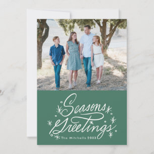 Twinkling Hand Lettered Seasons Greetings Photo Holiday Card