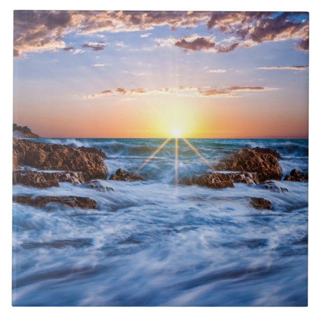 Twinkling Icelandic Sunset Ceramic Tile (Front)