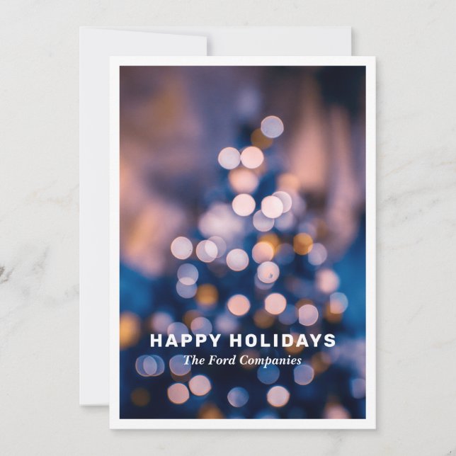 Twinkling Lights Blue Company Holiday  Invitation (Front)