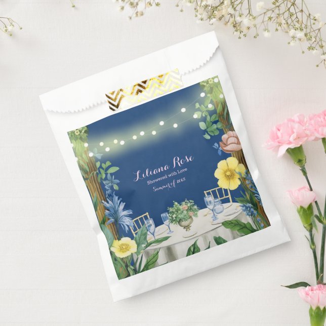 Twinkling Lights Blue Floral Garden Bridal Shower Favour Bag (Sealed)