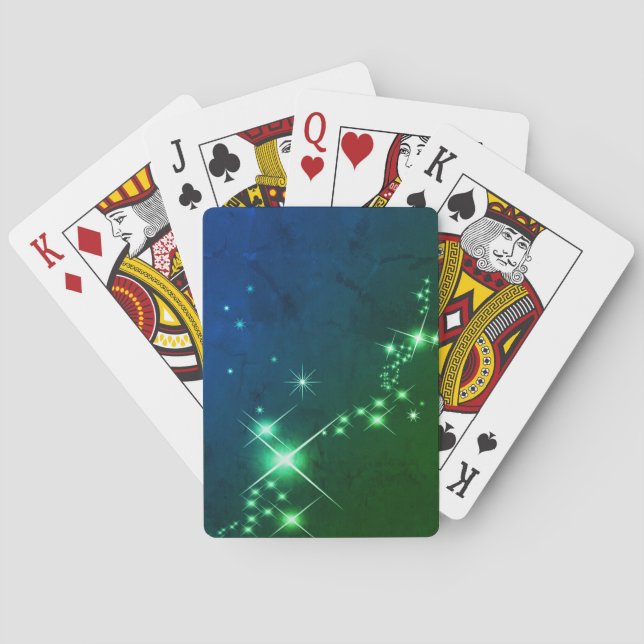 Twinkling lights blue green playing cards (Back)